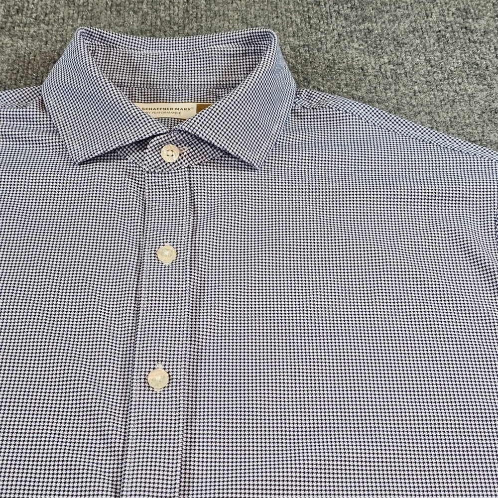 Hart Schaffner Marx Mens Medium Blue Houndstooth Luxury Performance Button Shirt